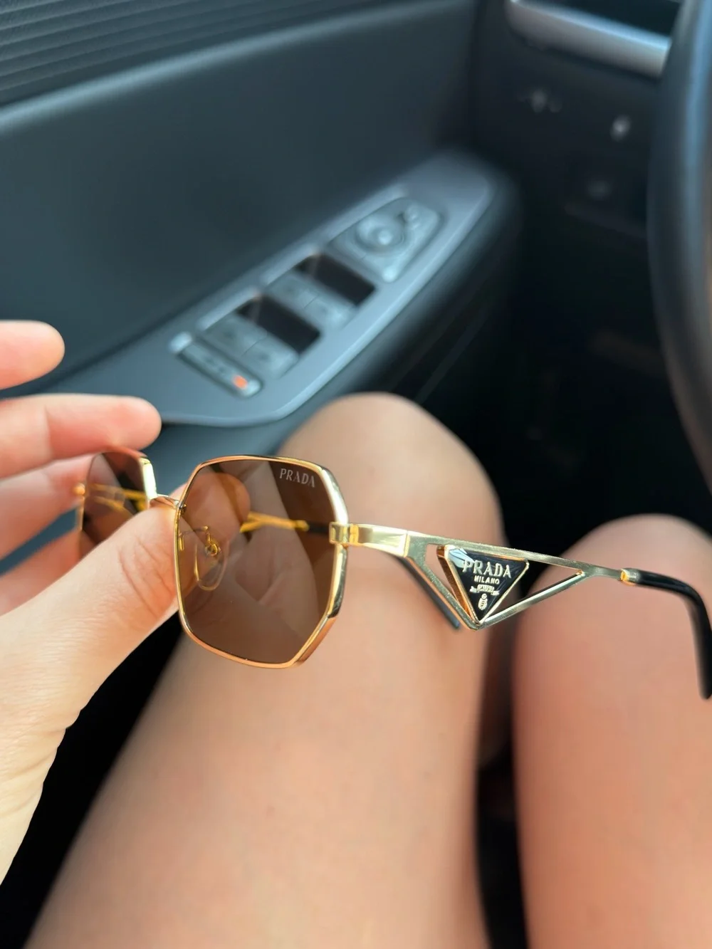 Prada Gold Frame Sunglasses with Brown Lenses
